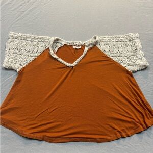 Maurices Rust and Cream Lace Sleeve Blouse